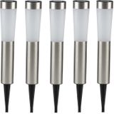 5x Solar tuinlampen pilaar/paal op zonne-energie 56 cm - RVS - Tuindecoratie/accessoires - Tuinverlichting - Tuinlampen - Buiten verlichting - Buiten lampen - Solar/zonne-energie lampen voor in de tuin 5 stuks