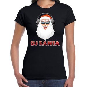 Fout kerstshirt / t-shirt zwart DJ Santa met koptelefoon voor dames - kerstkleding / christmas outfit