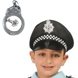 Carnaval verkleed speelgoed politiepet zwart voor kinderen met handboeien