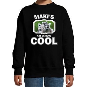 Dieren maki apen sweater zwart kinderen - makis are serious cool trui jongens/ meisjes - cadeau maki/ maki apen liefhebber - kinderkleding / kleding