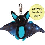 Suki Gifts Pluche knuffeldier vleermuis - zwart/blauw - 9 cm - sleutelhanger