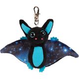 Suki Gifts Pluche knuffeldier vleermuis - zwart/blauw - 9 cm - sleutelhanger