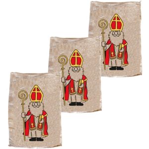 Pakket van 3x stuks jute Sinterklaas cadeau zakken klein 35 x 50 cm - Sint feestartikelen jute kadozakken