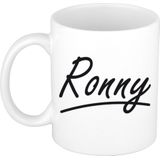 Ronny naam cadeau mok / beker met sierlijke letters - Cadeau collega/ vaderdag/ verjaardag of persoonlijke voornaam mok werknemers