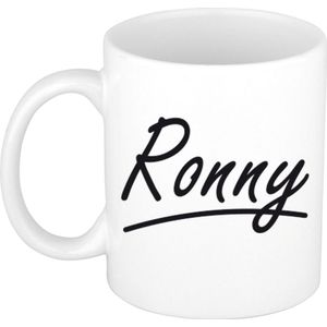 Ronny naam cadeau mok / beker met sierlijke letters - Cadeau collega/ vaderdag/ verjaardag of persoonlijke voornaam mok werknemers