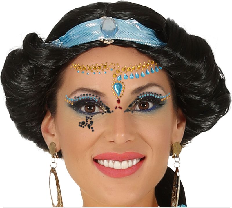 Fiestas Guirca Carnaval verkleed Gezicht stickers - Egyptische/Oosterse prinses - plakdiamantjes - schmink stickers - face jewels