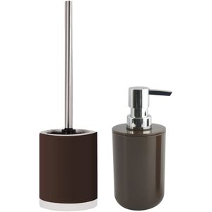 MSV Toiletborstel in houder 38 cm/zeeppompje 260 ml set Moods - keramiek/kunststof - kastanje bruin