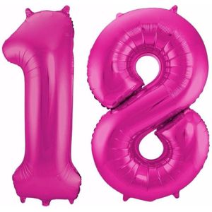 Cijfer 18 ballon roze 86 cm