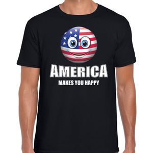 America makes you happy landen t-shirt Amerika met emoticon - zwart - heren -  Amerika landen shirt met Amerikaanse vlag - WK / Olympische spelen outfit / kleding