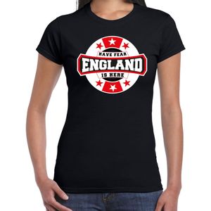 Have fear England is here t-shirt met sterren embleem in de kleuren van de Engelse vlag - zwart - dames - Engeland supporter / Engels elftal fan shirt / EK / WK / kleding