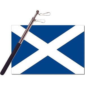 Landen vlag Schotland - 90 x 150 cm - met compacte draagbare telescoop vlaggenstok - zwaaivlaggen