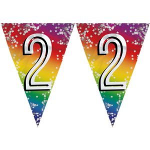 2x stuks vlaggenlijn 2 jaar versiering vlaggetjes slinger 6 meter - Glitter folie - Binnen/buiten gebruik