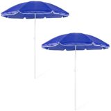 2x Verstelbare strand/tuin parasols blauw 150 cm - Zonbescherming - Voordelige parasols