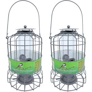 2x stuks vogel voedersilo voor kleine vogels geschikt metaal grijs 36 cm - Vogelvoederhuisje - Vogelvoer - Vogel voederstation