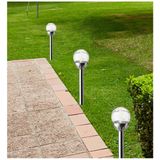 12x Solar tuinlampen glazen bol op zonne-energie 36 cm - Rvs - Tuinverlichting