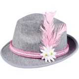 Verkleed hoedje voor Oktoberfest/duits/tiroler - 3x - grijs/roze - volwassenen - Carnaval