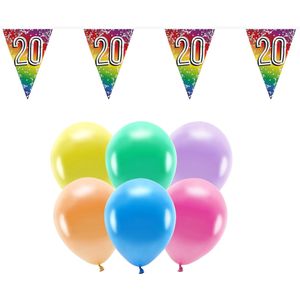 Boland Party 20e jaar verjaardag feestartikelen versiering - 100x ballonnen/2x leeftijd vlaggetjes