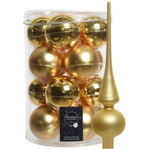 Decoris kerstballen - 16x st 8 cm - incl. mat piek - goud -glas