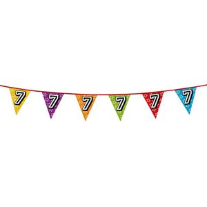 1x stuks vlaggenlijnen met glitters 7 jaar thema feestartikelen - Verjaardag versieringen - 8 meter - Plastic