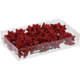 108x Rode glitter mini sterretjes stekers kunststof 4 cm - Kerststukje maken onderdelen