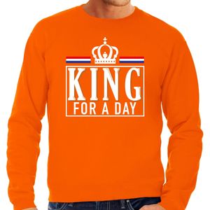 Koningsdag sweater King for a day - oranje met witte letters - heren - koningsdag outfit / kleding