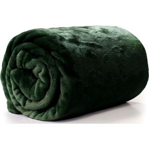 Unique Living Plaid/deken - fleece - smaragd groen - polyester - 130 x 180 cm