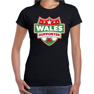 Wales supporter schild t-shirt zwart voor dames - Wales landen t-shirt / kleding - EK / WK / Olympische spelen outfit