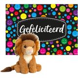 Keel Toys - Cadeaukaart A5 Gefeliciteerd met Superzacht Knuffeldier Leeuw 18 cm