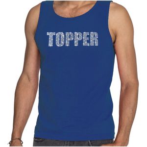 Glitter Topper tanktop blauw met steentjes/ rhinestones voor heren - Glitter kleding/ foute party outfit