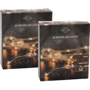 Set van 2x stuks touwverlichting met 20 micro led lampjes sfeerverlichting op batterij - 100 cm - Kerstverlichting