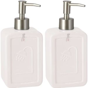 Set van 2x stuks zeeppompjes/zeepdispensers wit keramiek 18 cm - Navulbare zeep houder - Toilet/badkamer accessoires