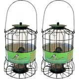 2x stuks vogel voedersilo voor kleine vogels geschikt metaal groen 36 cm - Vogelvoederhuisje - Vogelvoer - Vogel voederstation