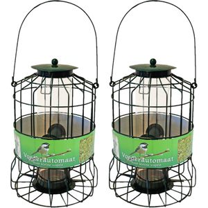 2x stuks vogel voedersilo voor kleine vogels geschikt metaal groen 36 cm - Vogelvoederhuisje - Vogelvoer - Vogel voederstation
