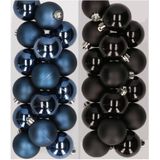 32x stuks kunststof kerstballen mix van donkerblauw en zwart 4 cm - Kerstversiering