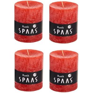 4x Rode rustieke cilinderkaarsen/stompkaarsen 7 x 8 cm 30 branduren - Geurloze kaarsen - Woondecoraties