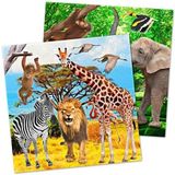 Kinderverjaardag/kinderfeestje tafel dekken set tafelkleed/servetten/vlaggetjes Jungle thema - Voor 6 tot 10 kids