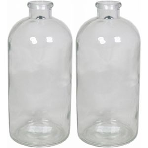 Set van 2x stuks glazen vaas/vazen 1600 ml met smalle hals 11 x 20 cm - Bloemenvazen van glas