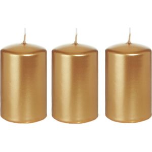 5x Gouden cilinderkaars/stompkaars 5 x 8 cm 18 branduren - Geurloze goud-kleurige kaarsen