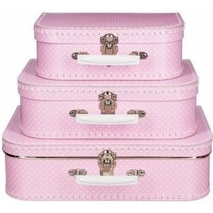 Speelgoed koffertje roze met stippen wit 35 cm