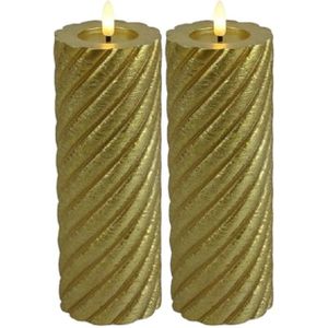 Countryfield Luxe LED kaars/stompkaars - 2x - goud - D7,5 x H20 cm - timer - twirly