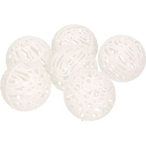 24x Rotan kerstballen wit met glitters 5 cm - kerstboomversiering - Kerstversiering/kerstdecoratie wit