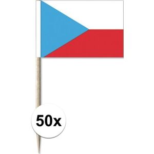50x Cocktailprikkers TsjechiÃÆÃÂ« 8 cm vlaggetje landen decoratie - Houten spiesjes met papieren vlaggetje - Wegwerp prikkertjes