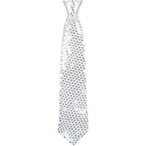 Boland - Verkleed stropdas met pailletten zilver 40 cm