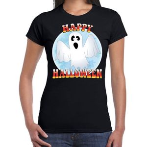 Happy Halloween spook verkleed t-shirt zwart voor dames - horror spook shirt / kleding / kostuum