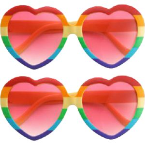 Faram Party - Zonnebrillen - 2x stuks - Hippie Flower Power - hartjes glazen - regenboog kleur