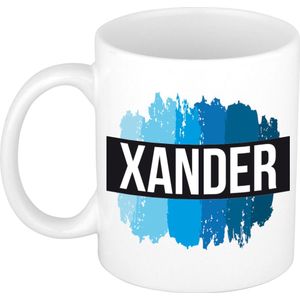 Xander naam cadeau mok / beker met  verfstrepen - Cadeau collega/ vaderdag/ verjaardag of als persoonlijke mok werknemers