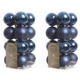 32x Donkerblauwe kunststof kerstballen 4 cm - Mat/glans - Onbreekbare plastic kerstballen - Kerstboomversiering donkerblauw