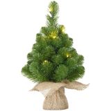 Mini kerstboom/kunstboom met verlichting 45 cm en inclusief kerstballen champagne - Kerstversiering