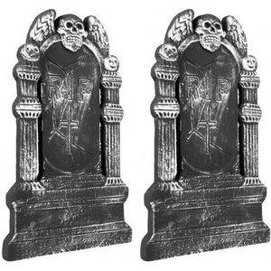 2x Horror kerkhof grafsteen RIP met schedel 50 cm - Halloween begraafplaats decoratie