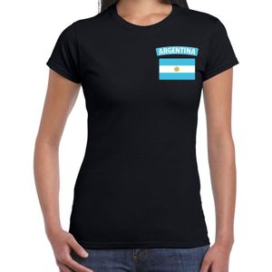 Argentina t-shirt met vlag zwart op borst voor dames - Argentinie landen shirt - supporter kleding